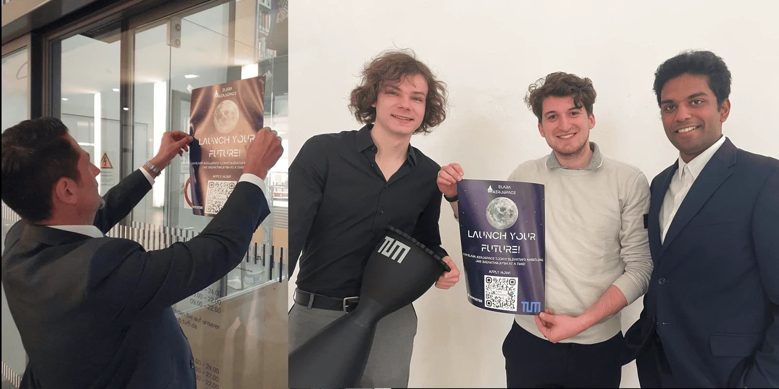 TUM President Hofmann and Elara’s team displaying university posters