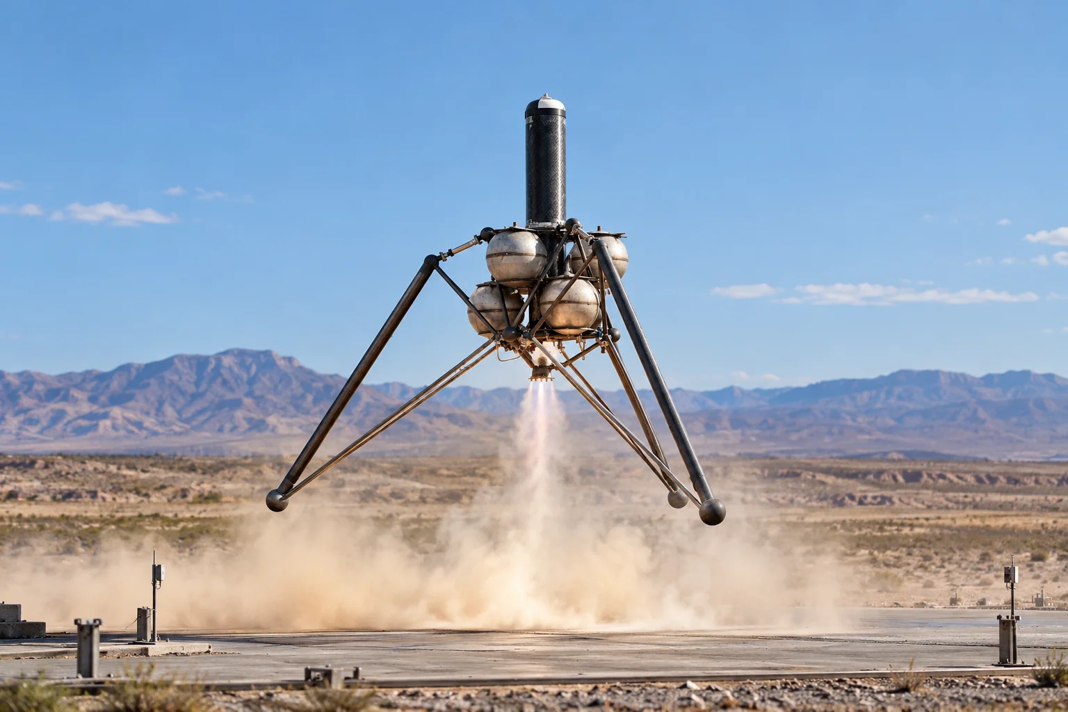 AI-generated illustration of Hopper hovering untethered above a test pad